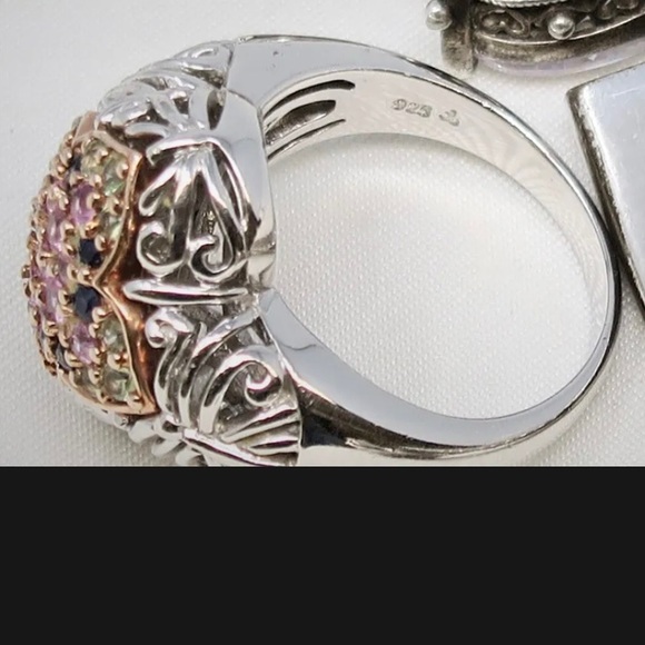 Chunky statement ring 8 3/4 sterling silver 925 crystals scroll design Ripka? - Picture 3 of 3